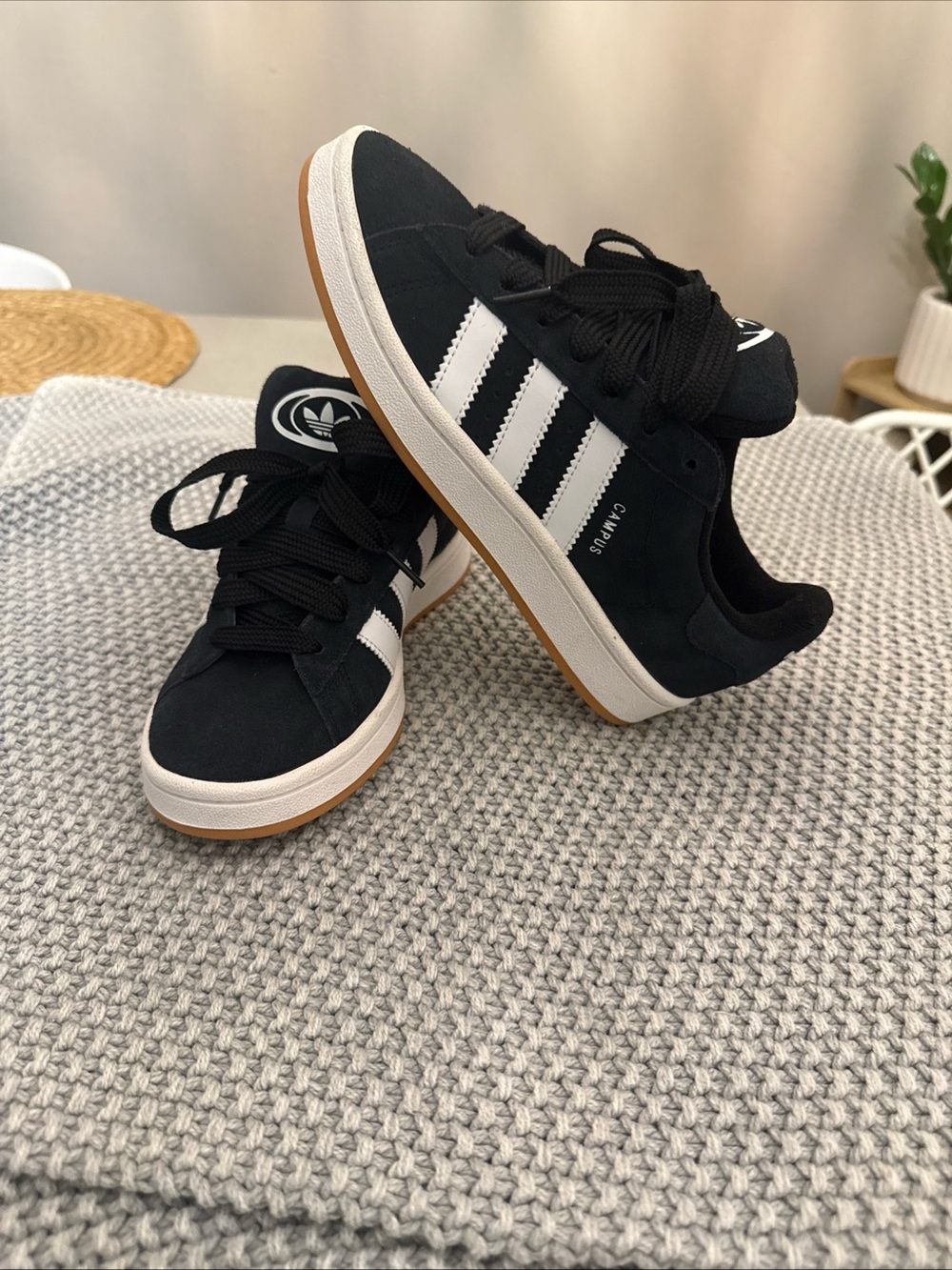 adidas Black & White Suede Sneakers with Gum Sole